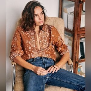 Sezane Pierro shirt, camel bandana print, size US 8